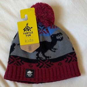 Turtle Fur Kids Burgundy, Gray & Black Dino Pom Beanie